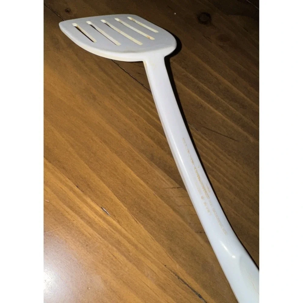 Vintage Melamine Slotted Spatula White 5 Slot Smooth Handle 12